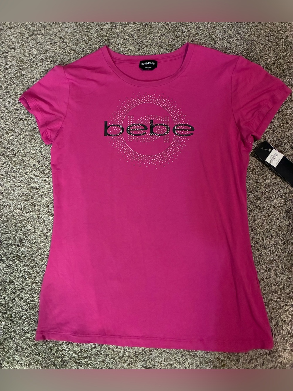 🎉 4/$25 NWT $39 bebe Bright Pink Logo Tee with Crystal Dot Detail